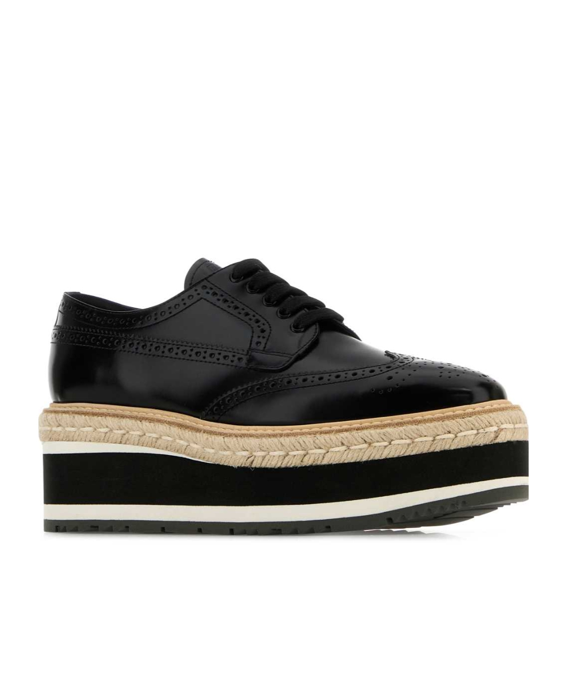 Prada Scarpe Stringate In Pelle Nera Donna In Black