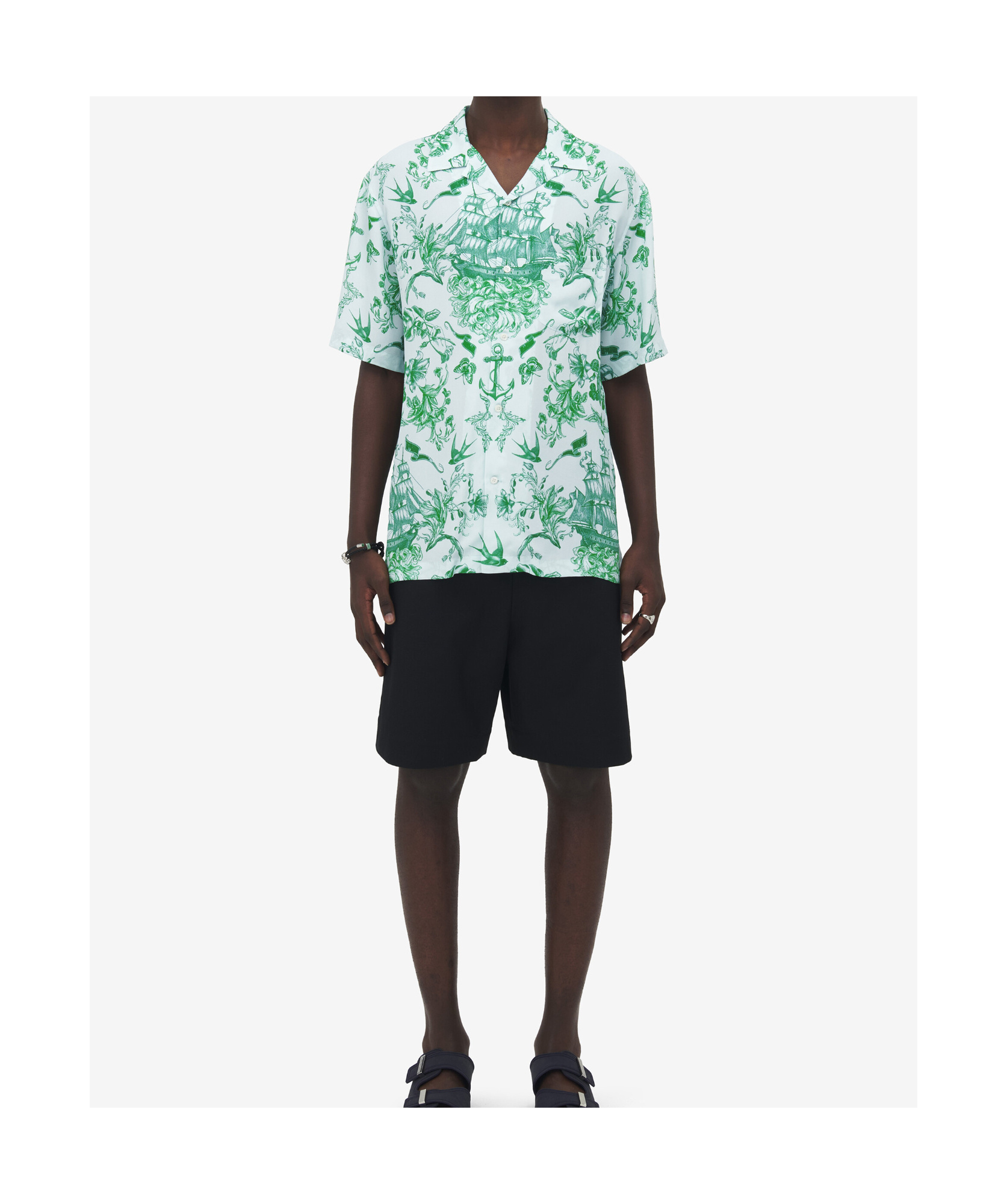 Alexander Mcqueen Men's Sailor Tattoo Hawaiian Shirt In Blue/green In Multi