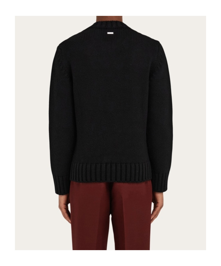 Ferragamo Embroidery Round-neck Sweater In Black