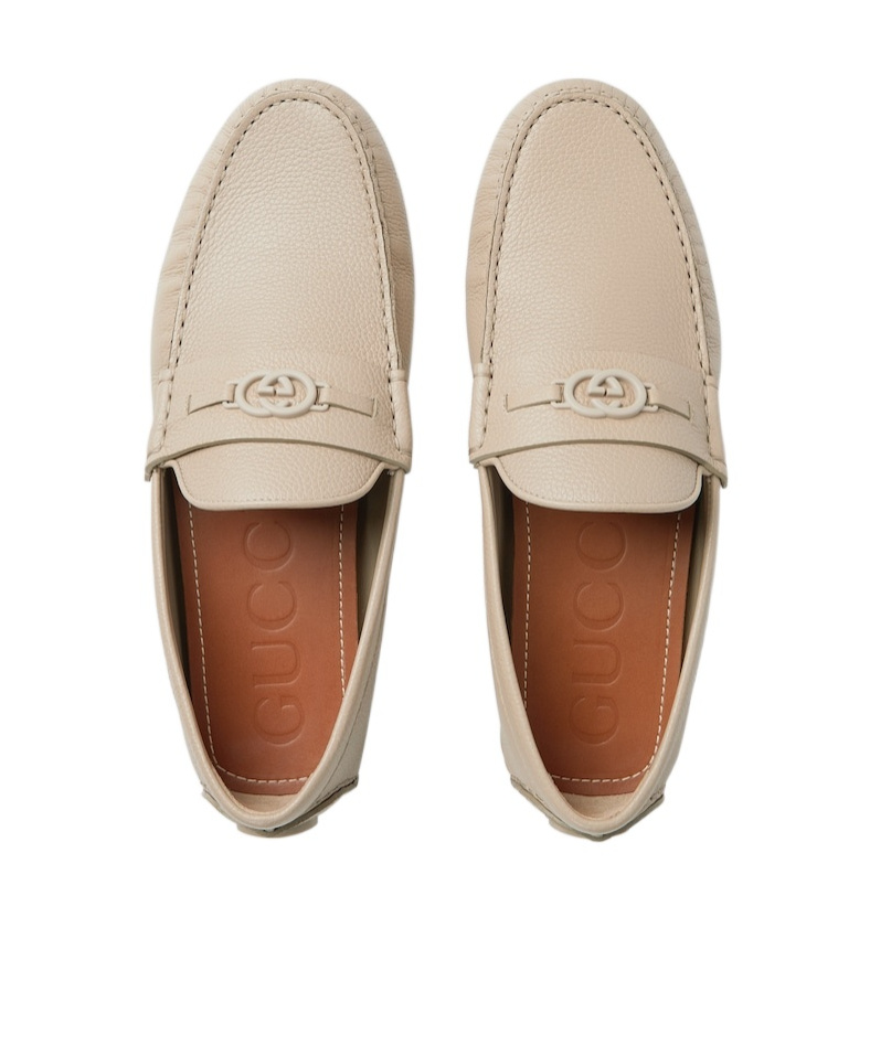 Gucci Men's Havel Interlocking G Leather Drivers In Oatmeal