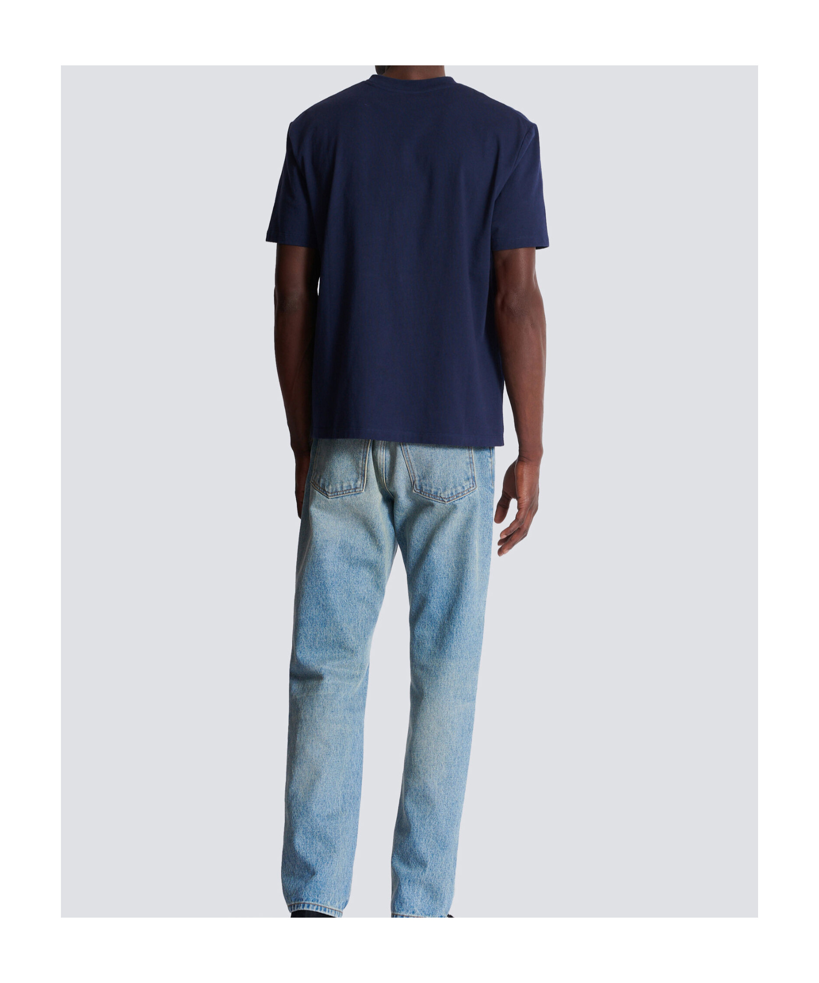 Balmain Blue Crewneck T-shirt With Logo Lettering Print On The Front In Blue
