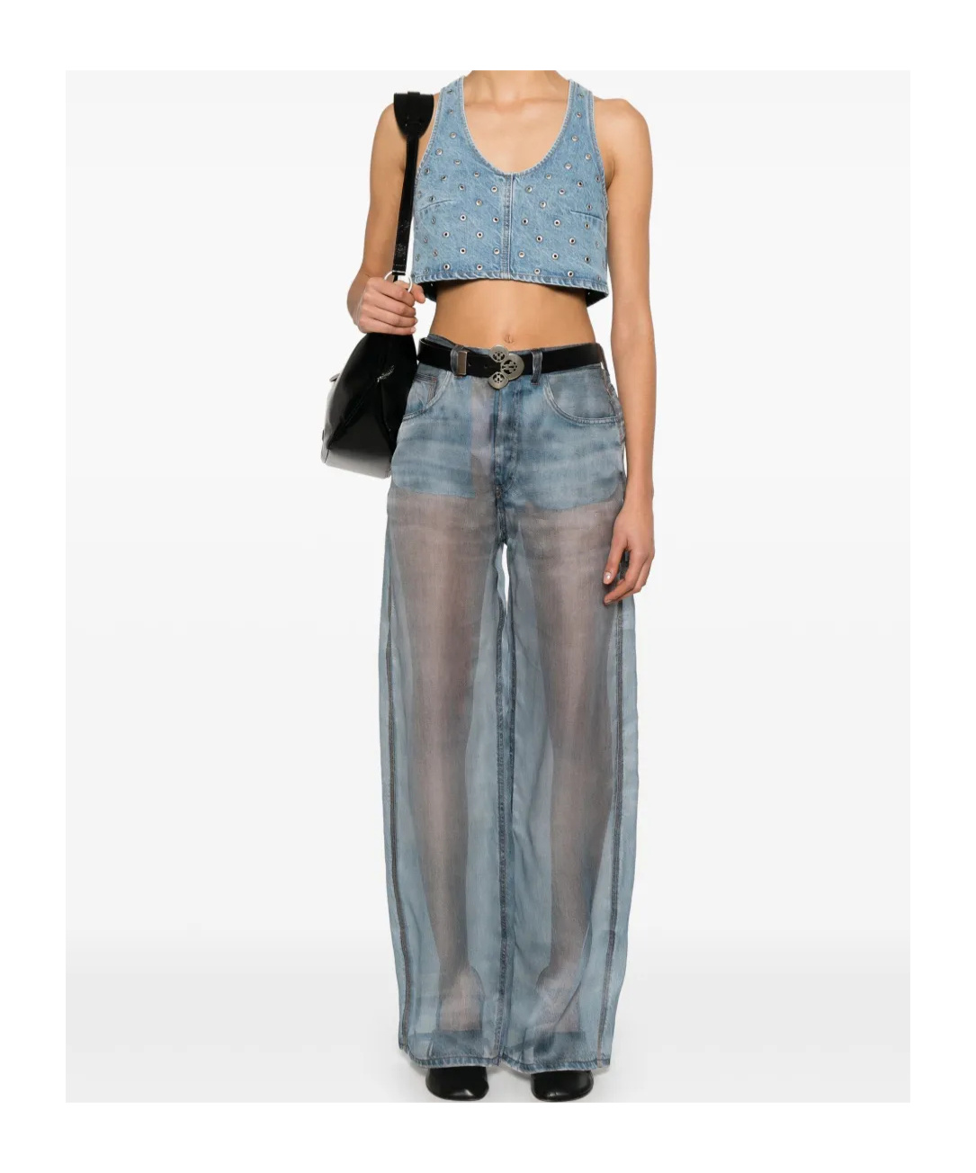 Haikure Cropped Eyelet Sleeveless Top Wide Neckline In Blue