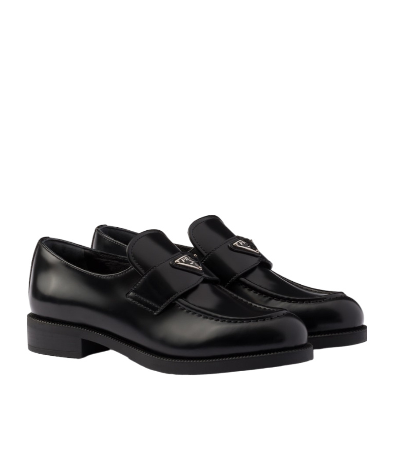 Prada Logo-plaque Leather Loafers In Black