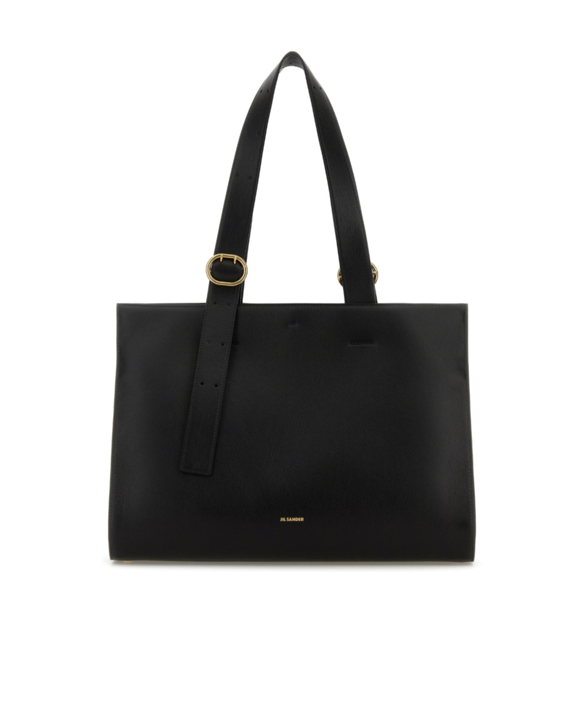 Jil Sander Leather Shopping Shoulder Bag Gold Hardware In Black