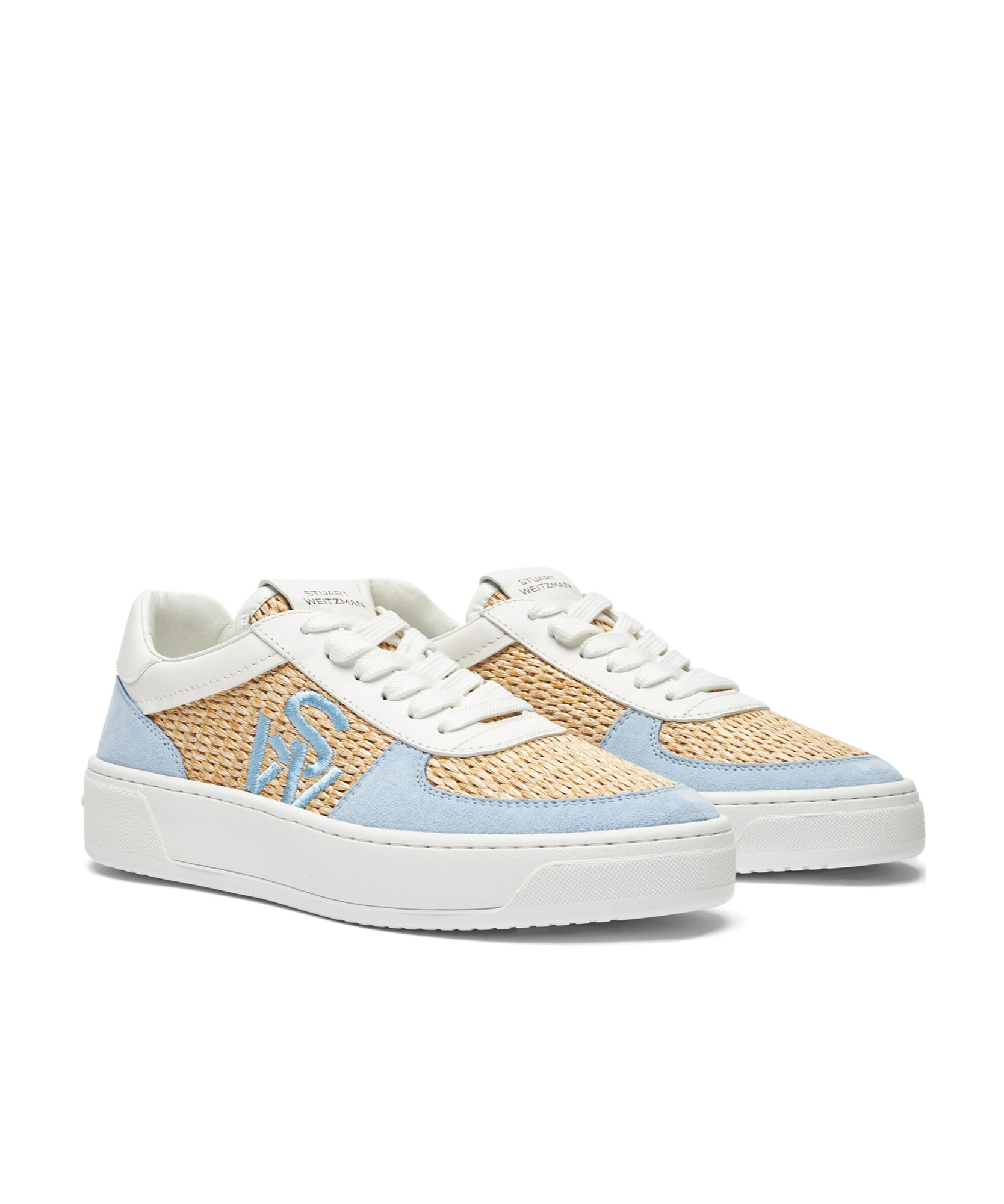 Stuart Weitzman Courtside Panelled Raffia Sneakers In White