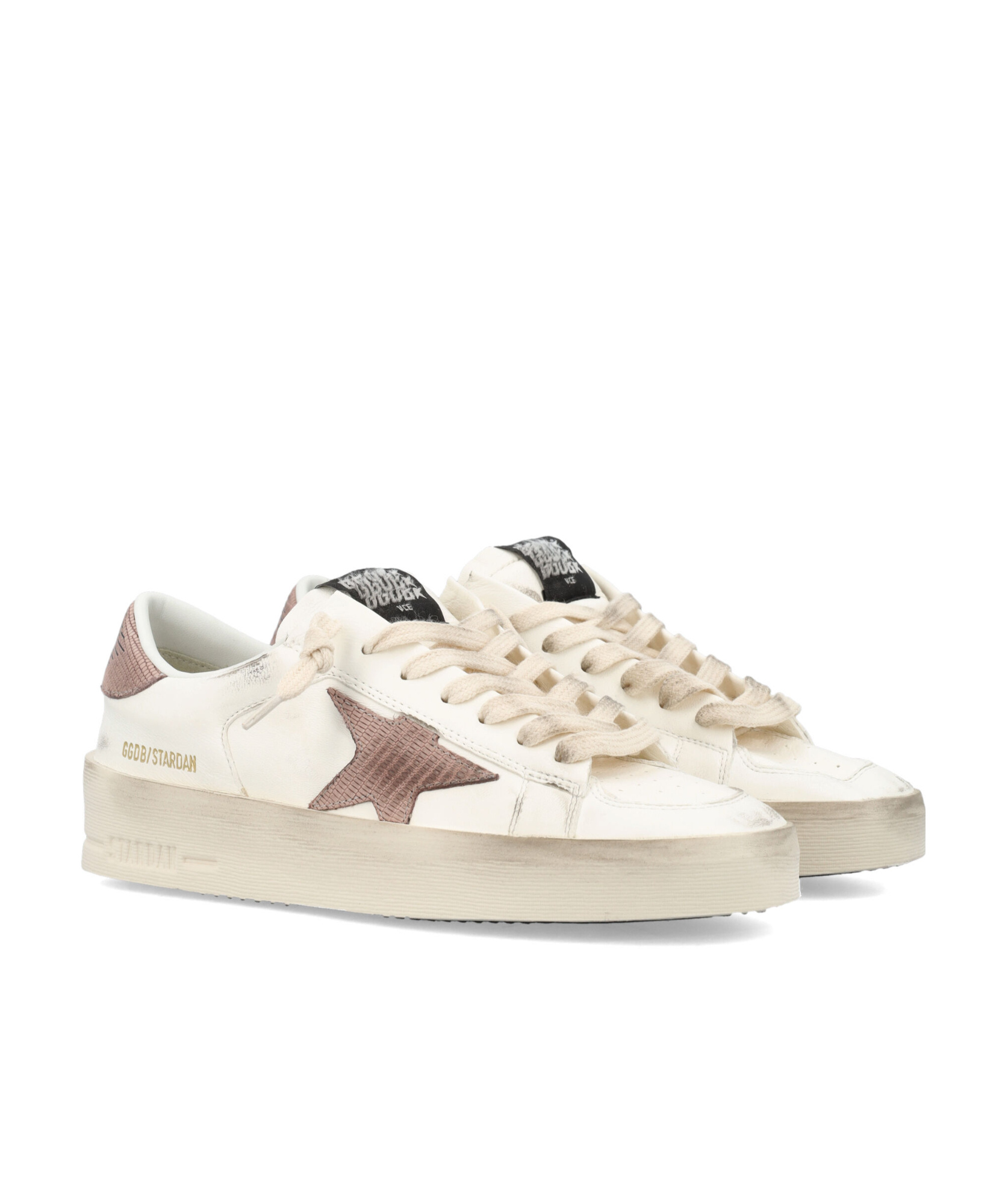 Golden Goose Distressed Leather Star Sneakers For Women In Nude