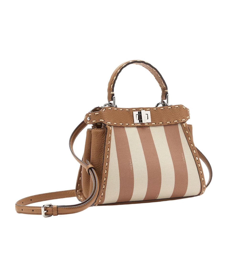 Fendi Jacquard Fabric Handbag With Pequin Striped Motif In Nude