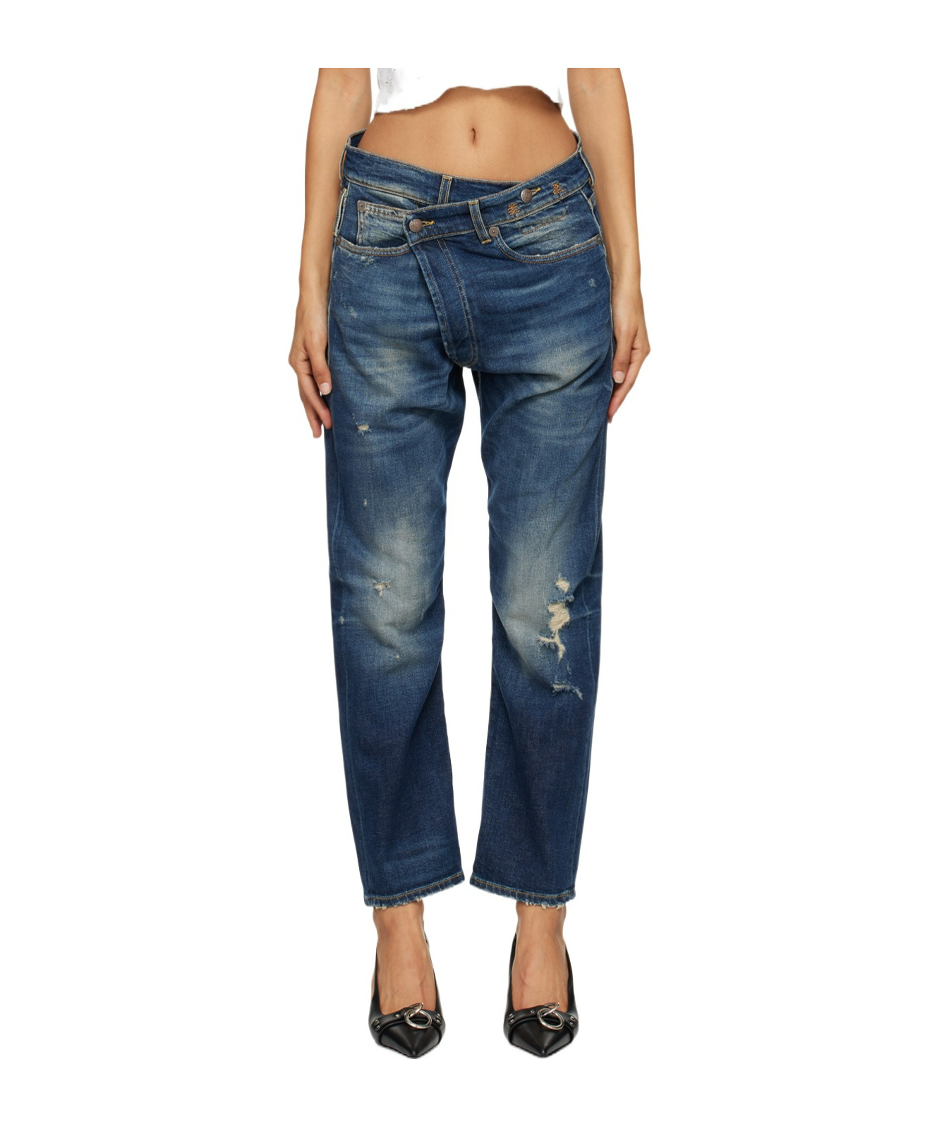 R13 Crossover Denim Pants In Blue