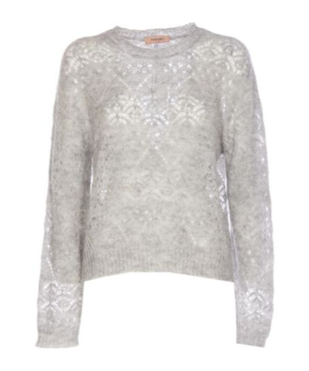 Twinset Openwork Crewneck Jumper In Gray