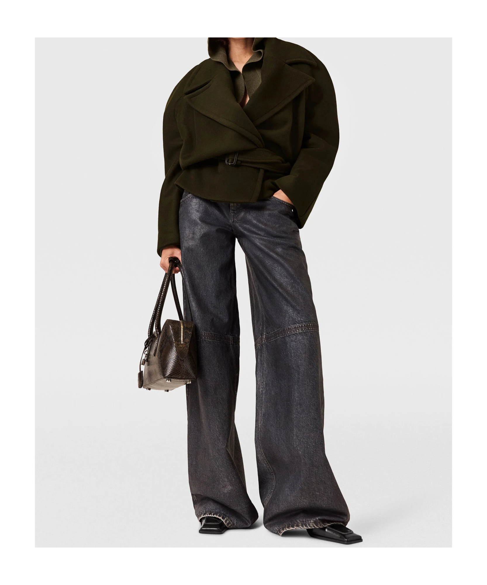 Stella Mccartney Cropped Belted Trench Jacket In Brown