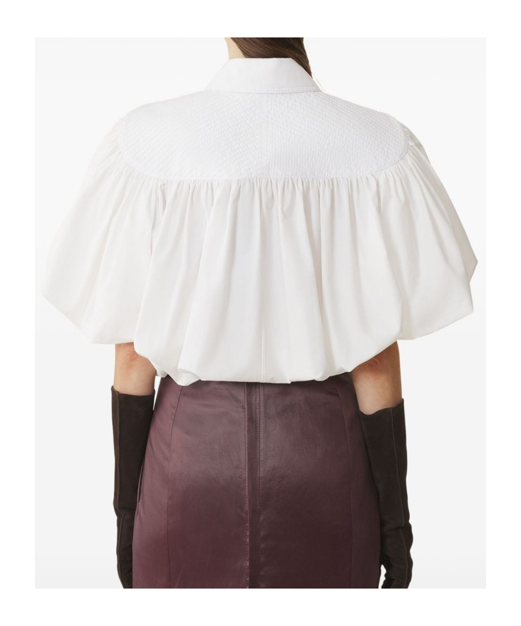 Lanvin Puff Sleeve Collared Top With High-low Hem In White