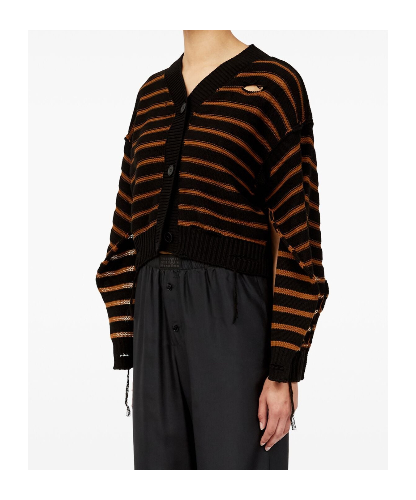 Mm6 Maison Margiela Striped Cotton Knit Cardigan In Black