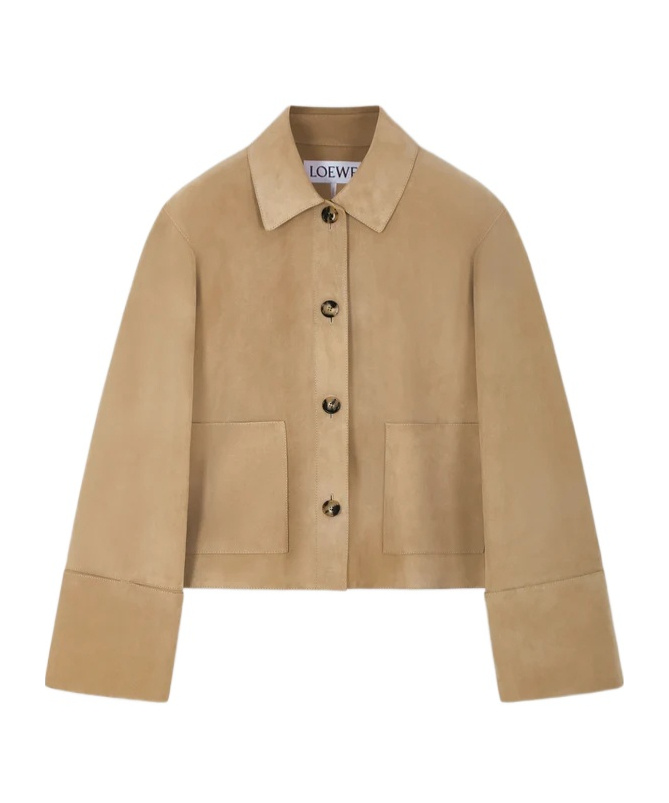Loewe Long Sleeve Leather Jacket In Brown