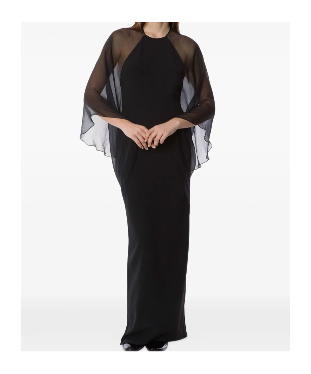 Alberta Ferretti Chiffon Cape Gown In Black