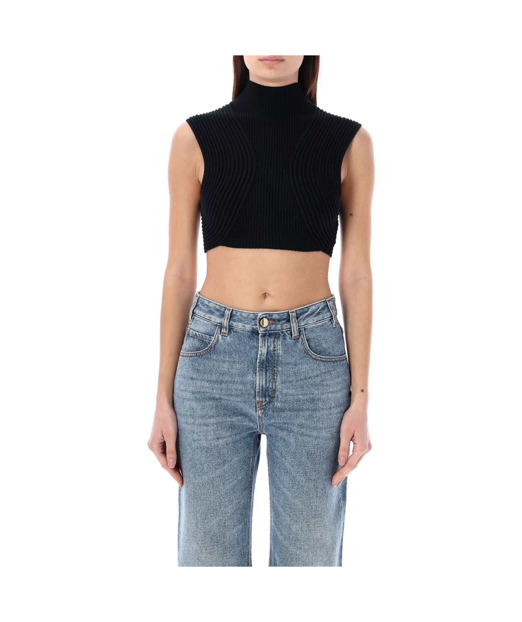 Chloé Ribbed-knit Wool Crop Top In Gray
