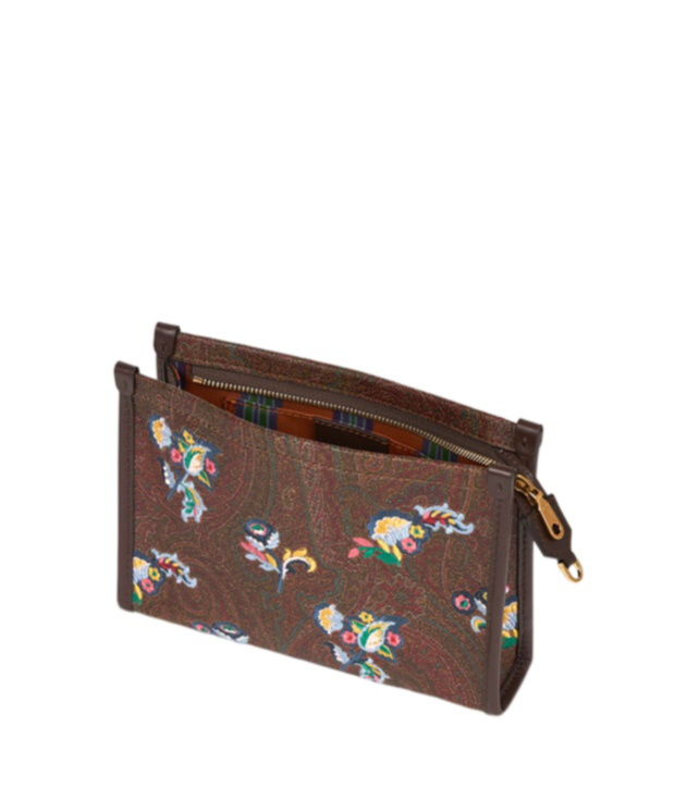 Etro Paisley Jacquard Floral Embroidered Shoulder Bag In Brown
