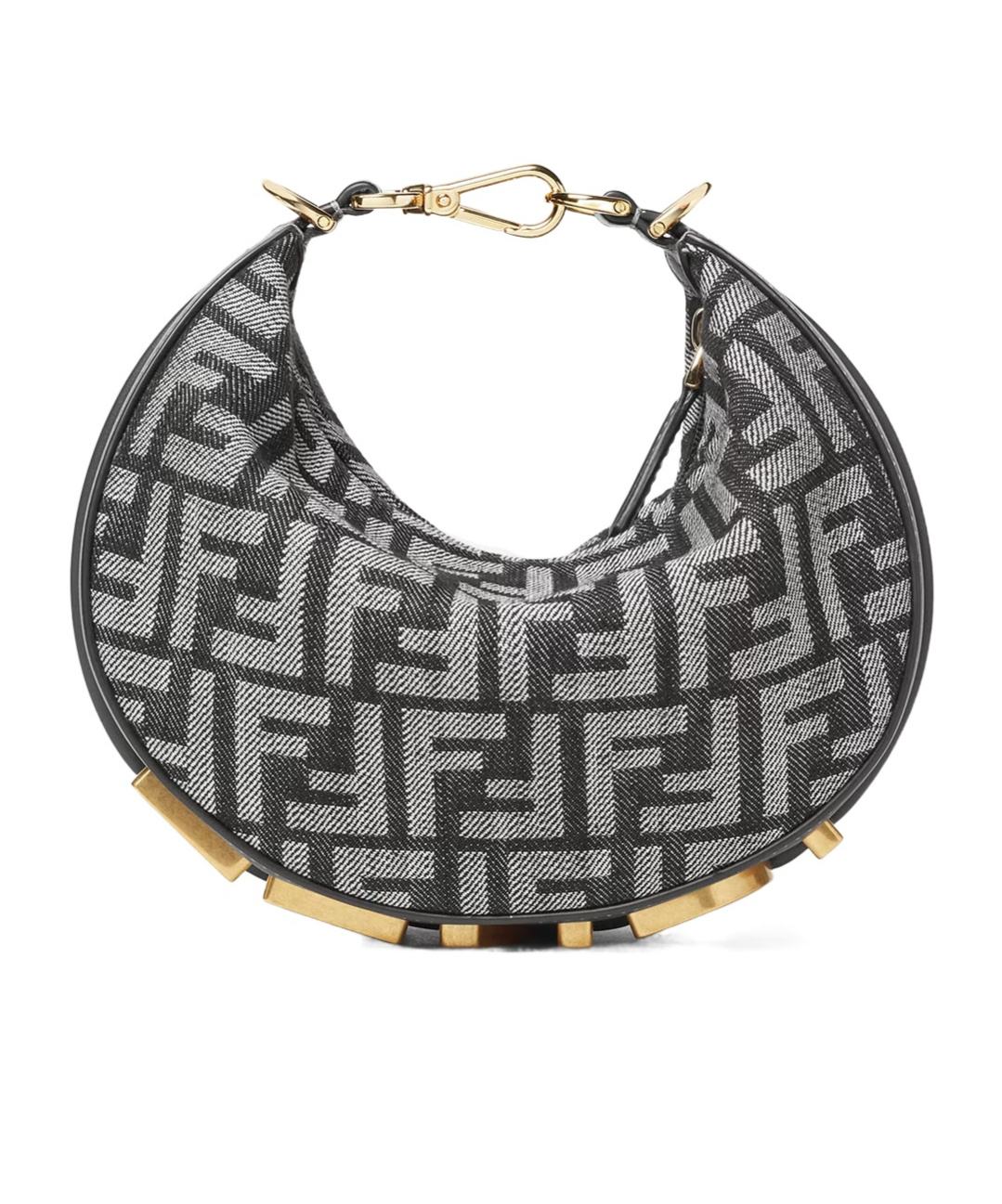 Fendi Women Mini Denim Effect Ff Jacquard Graphy Hobo Bag In Black