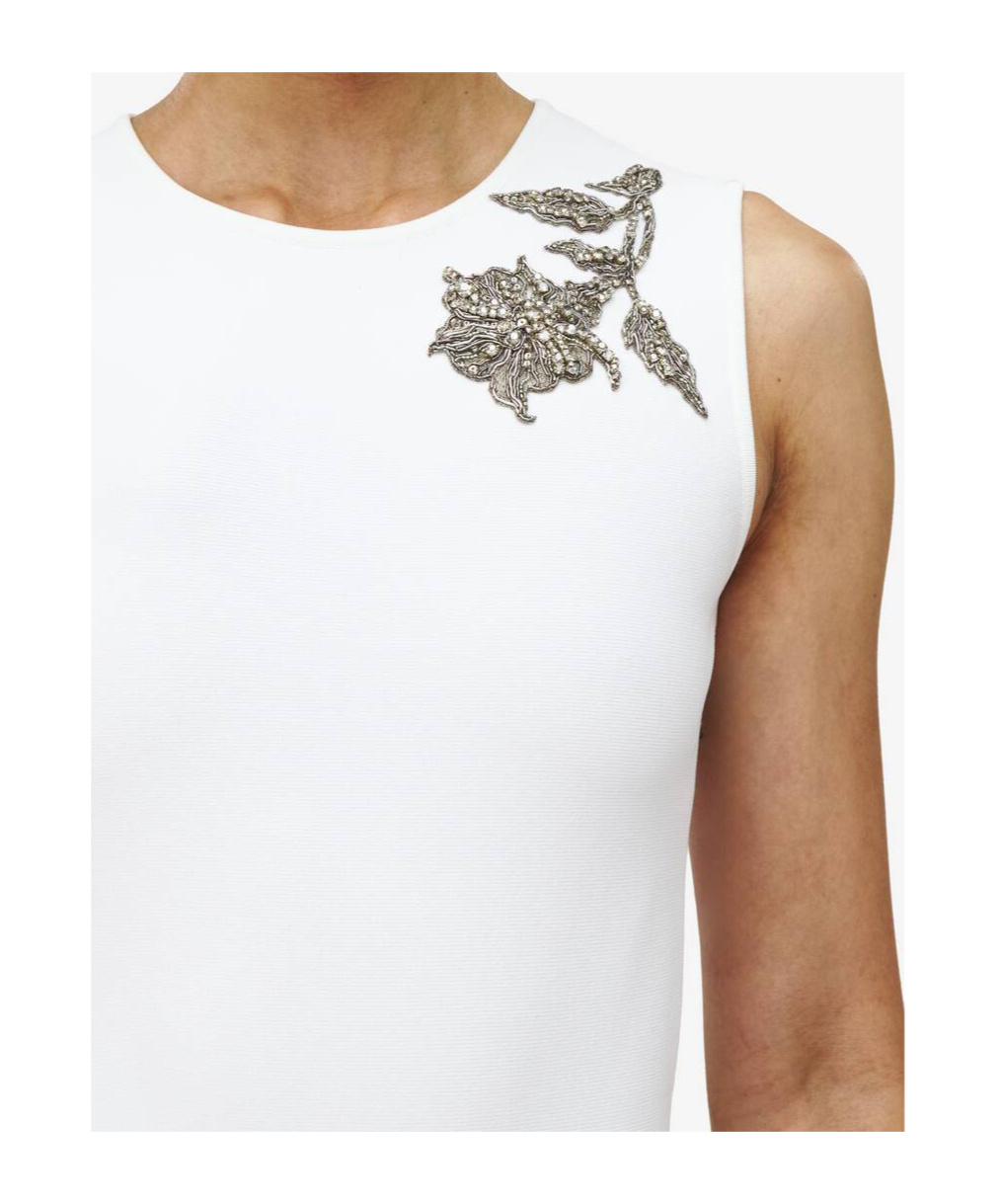 Alexander Mcqueen Mcqueen Banshee Embroidery A-line Midi Dress In Optical White