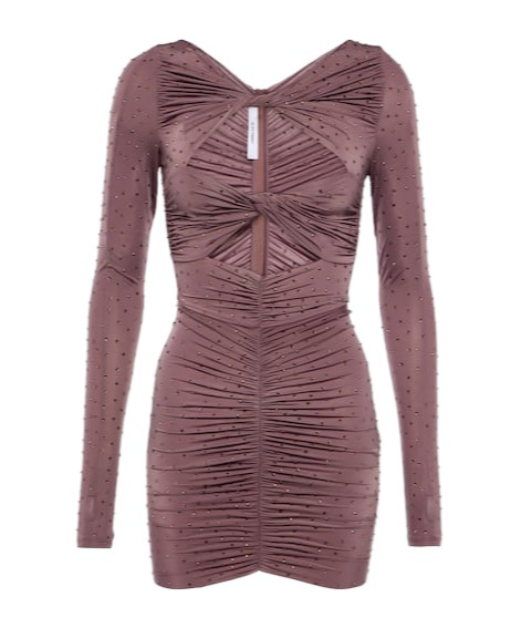 Alex Perry Embellished Cutout Ruched Minidress In Brown