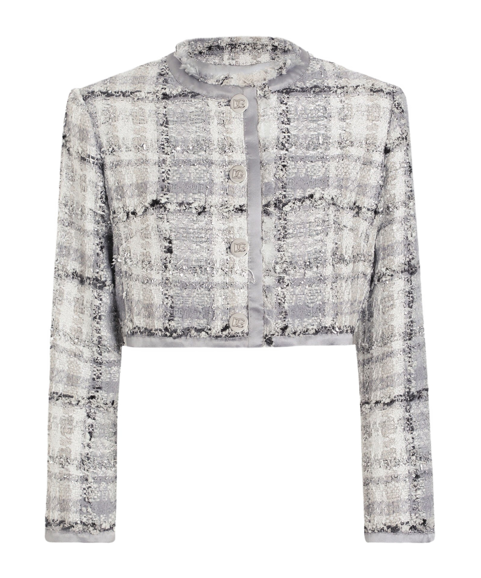 Dolce & Gabbana Gray Short Check Lurex Raschel Tweed Jacket In Grey