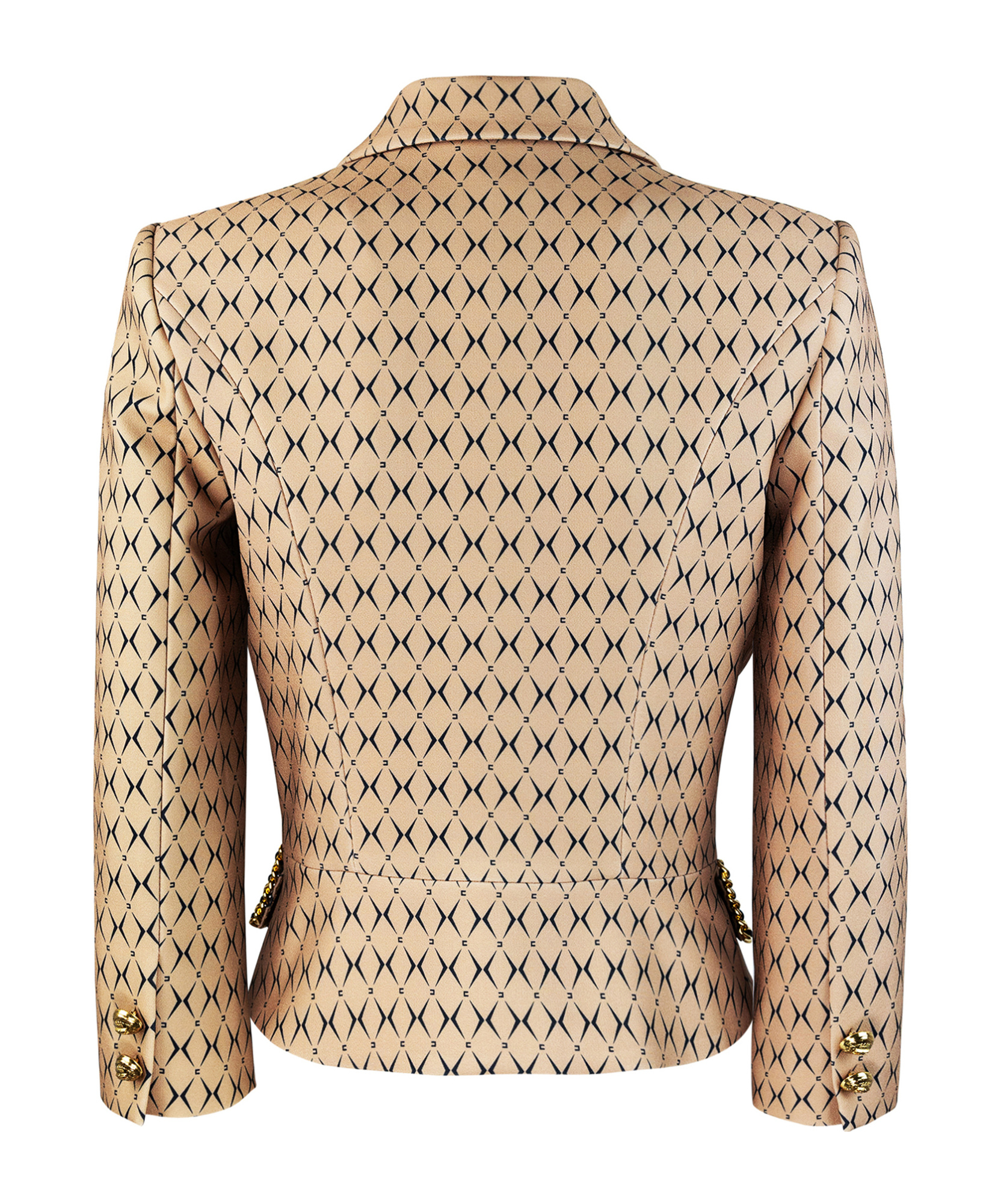 Elisabetta Franchi Camel Diamond Pattern Blazer With Cropped Silhouette In Nude