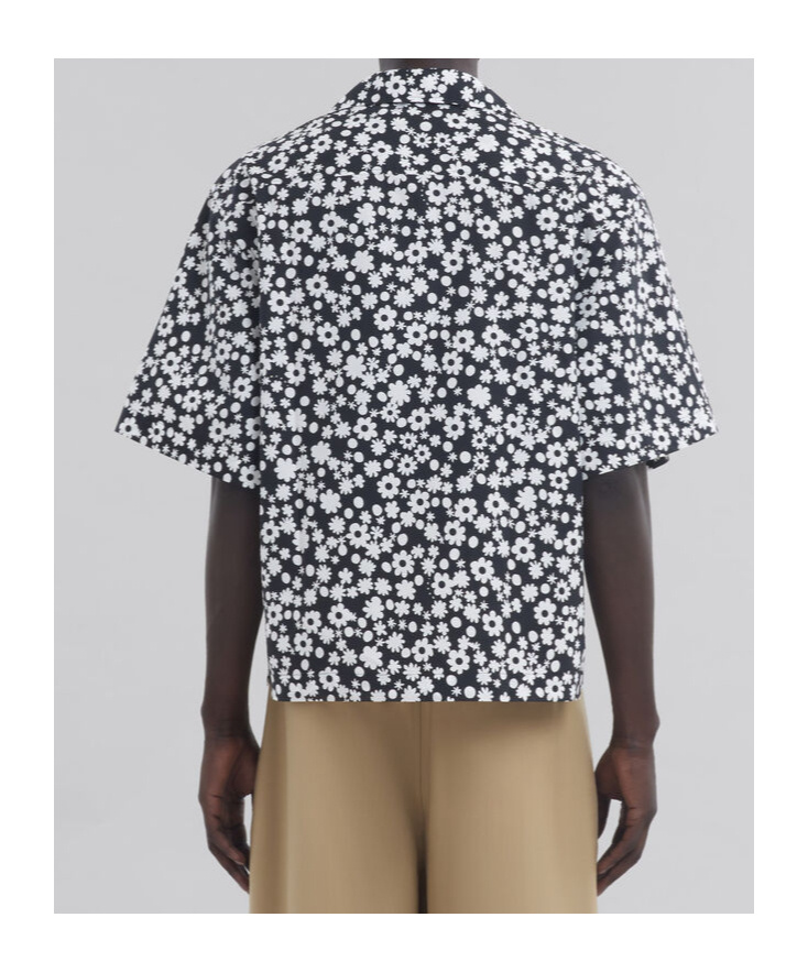 Shop Marni Black And White Boxy Shirt With Pop Fields Motif