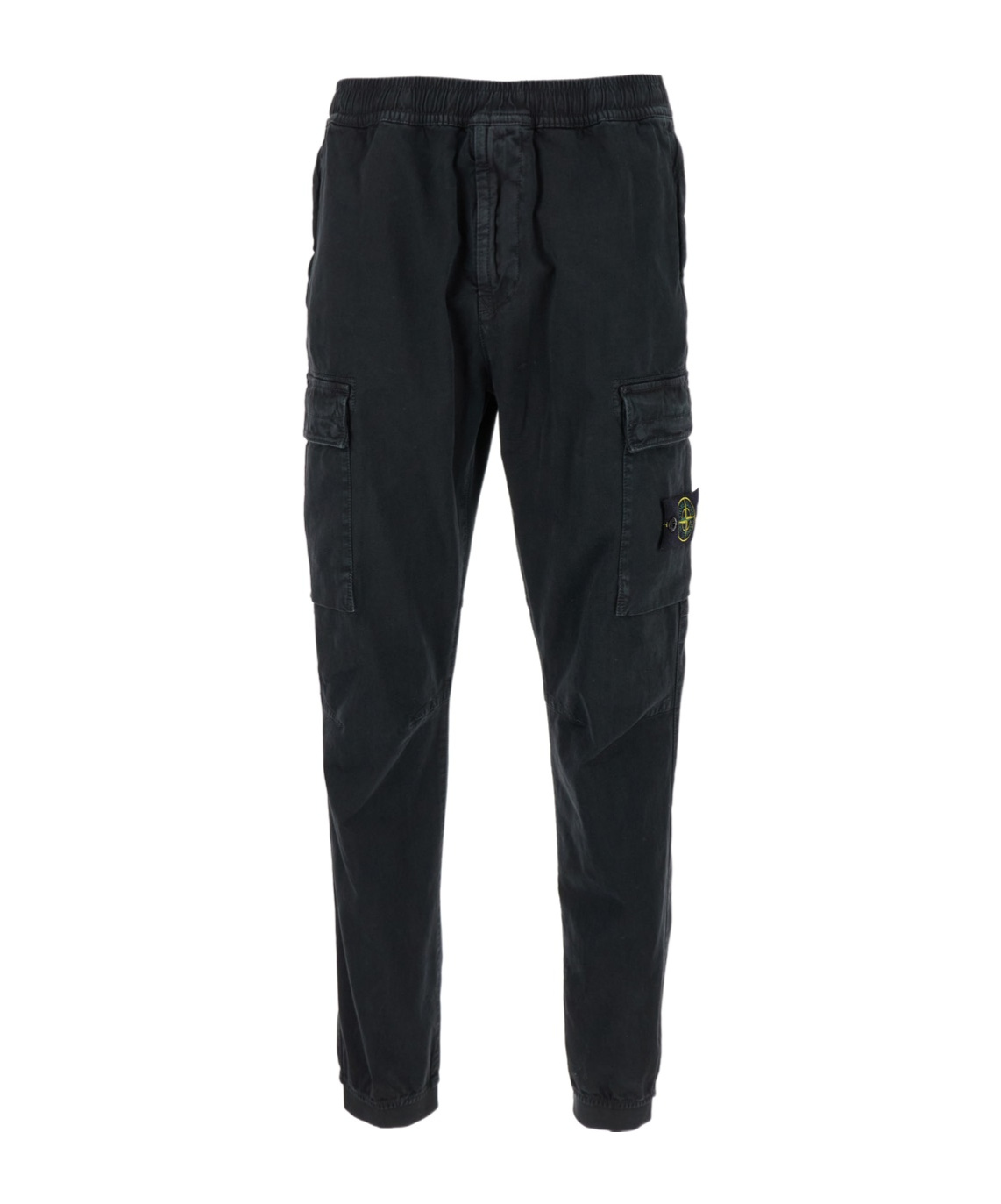 Stone Island Black Slim Cargo Pants With Elasticated Waist And Logo Patch In Stretch Cotton Man In Black