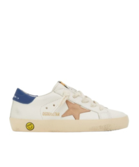 Golden Goose Junior Super-star In Nappa Leather With A Beige Star And Blue Heel Tab