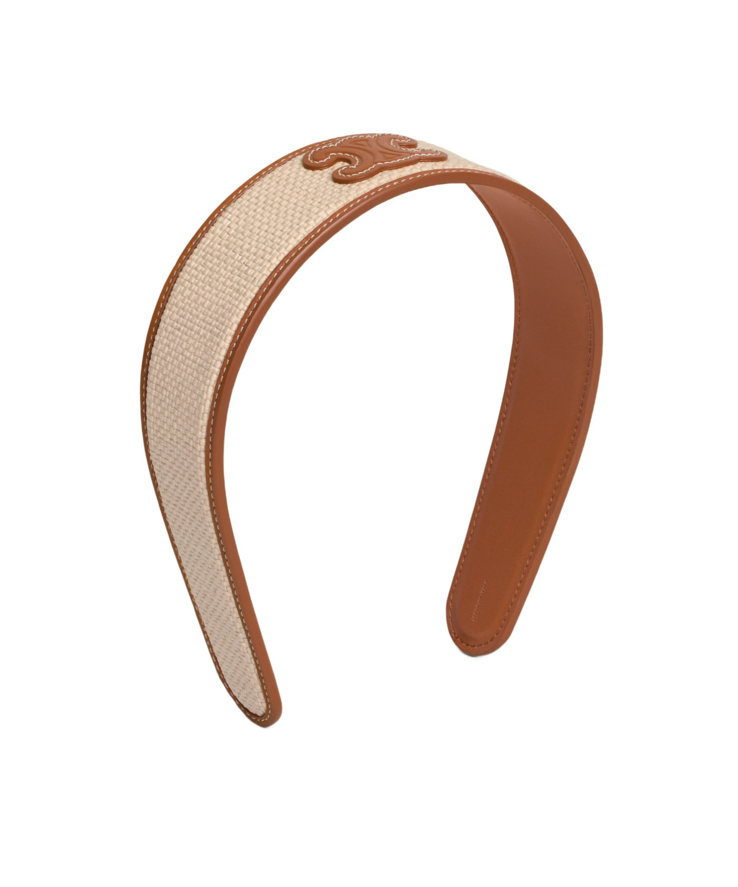 Shop Celine Triomphe Headband In Raphia And Calfskin In Yellow