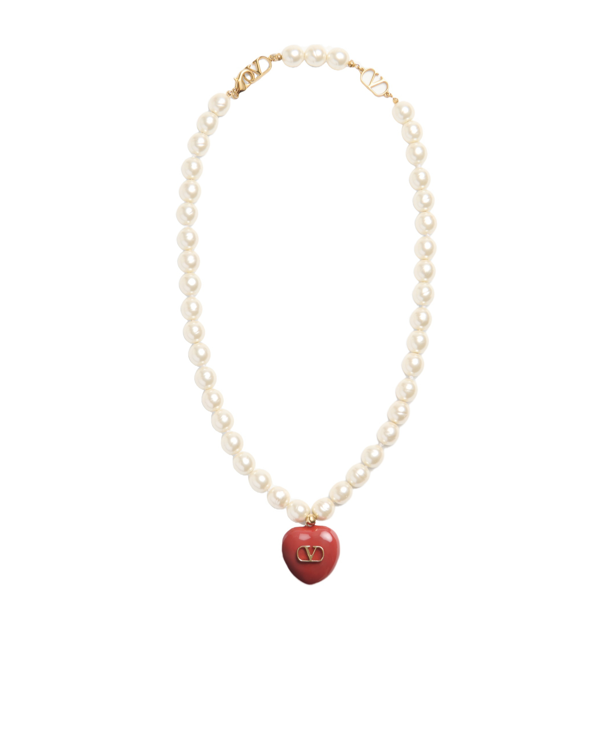 Valentino Garavani Coeur Royal Necklace In Metal Enamel And Beads Woman Multicolour Uni In Yellow
