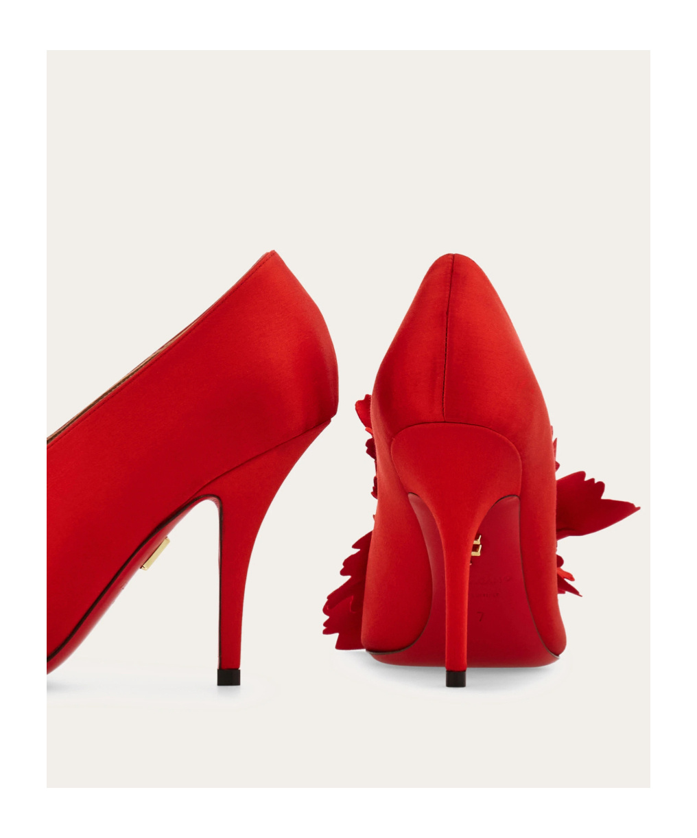 Ferragamo Flower Embellished High Heel Pump In Red
