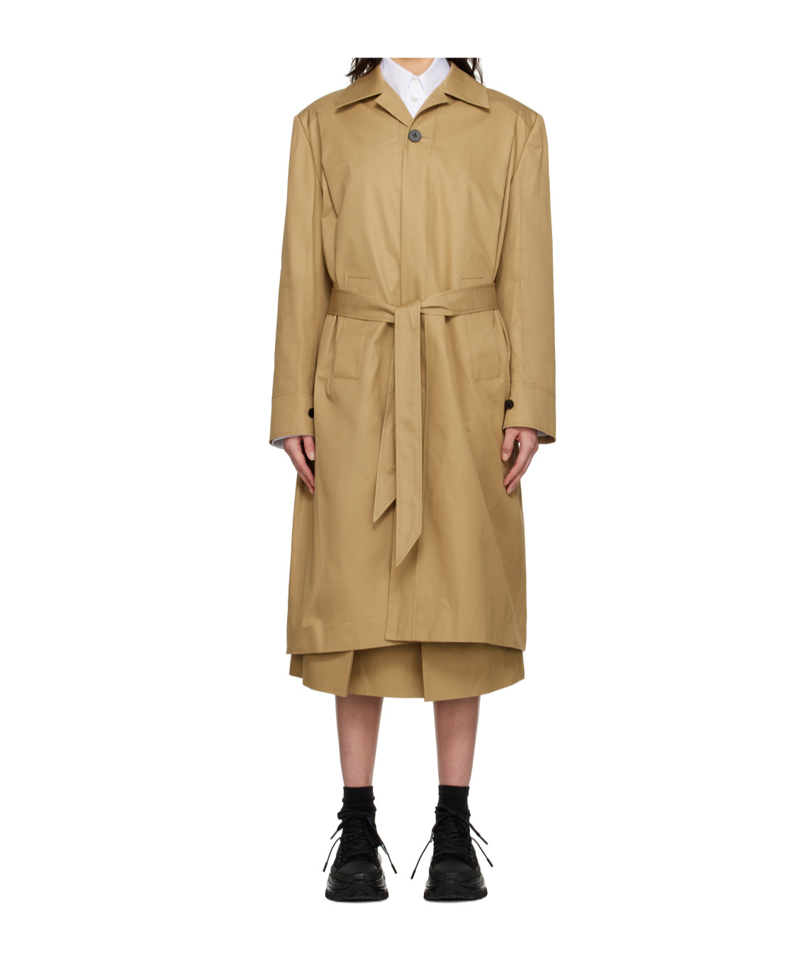 Wooyoungmi Beige Long Trench Coat In Animal Print