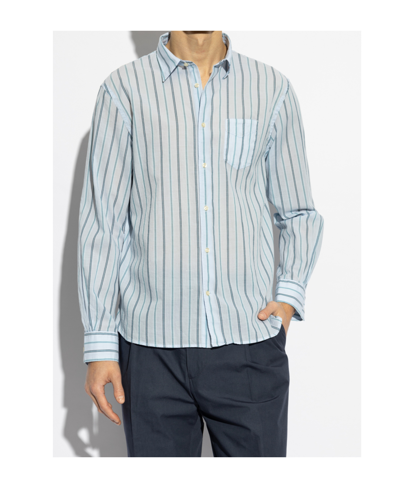 Shop Officine Generale Striped Shirt In White