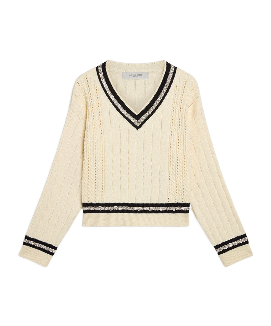 Golden Goose Cropped Sweater With Woven Pattern In Nude