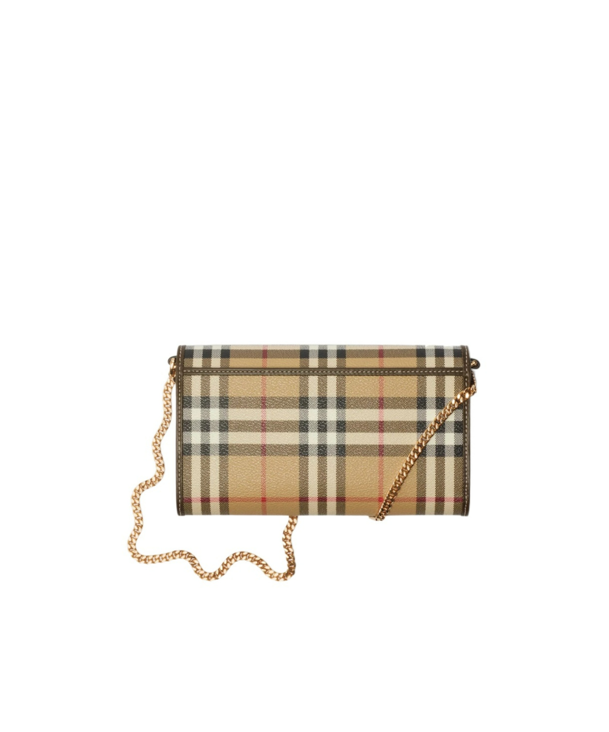 Burberry Check Chain Strap Wallet In Archives Beige/military Green