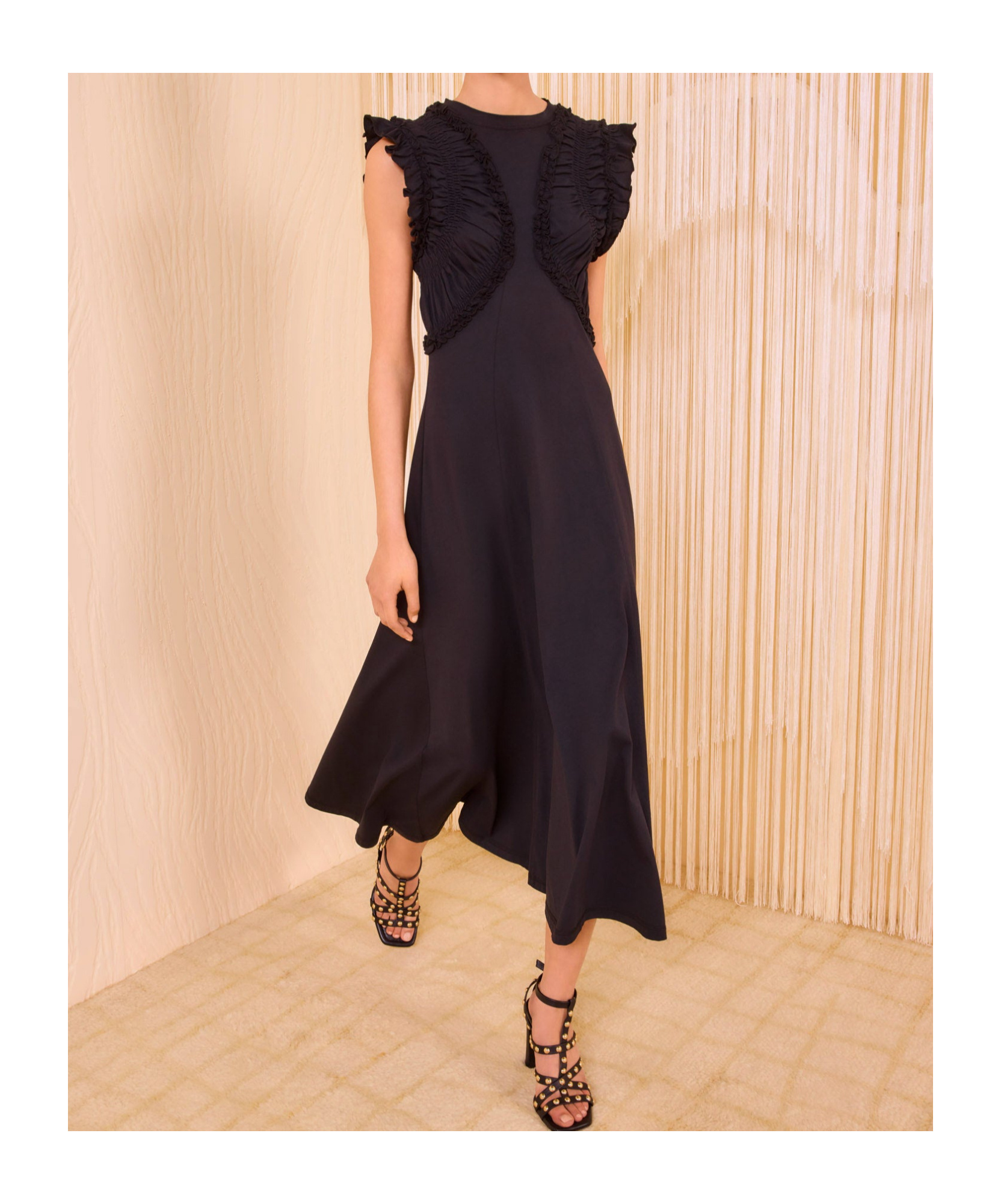 Ulla Johnson Shiva Sleeveless Ruffled Midi Dress Noir In Black