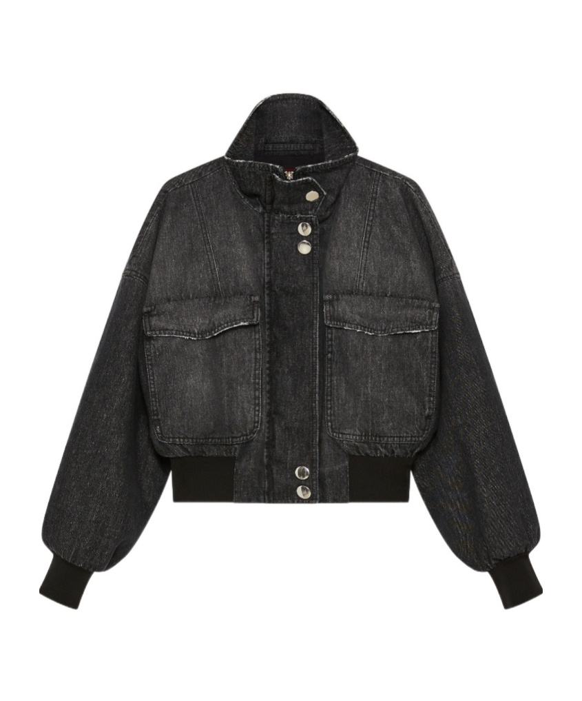 Marella Denim Bomber Jacket In Black