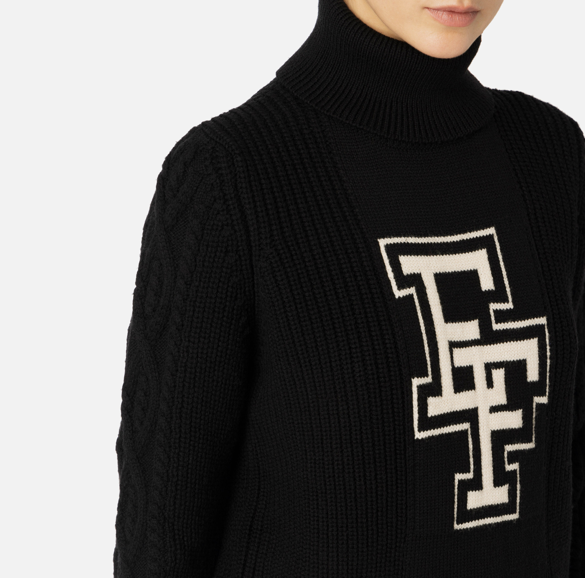 Elisabetta Franchi Roll-neck Wool Jumper In Black
