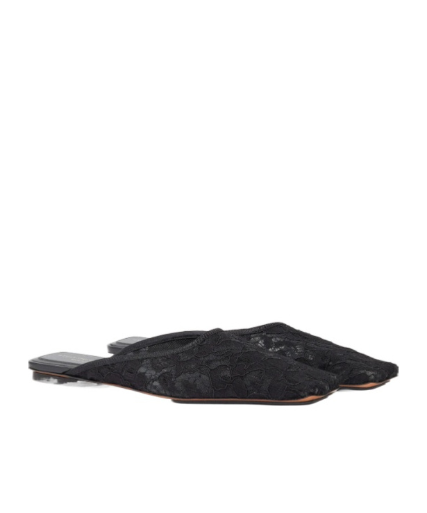 Stella Mccartney Square-toe Lace Backless Mules In Black