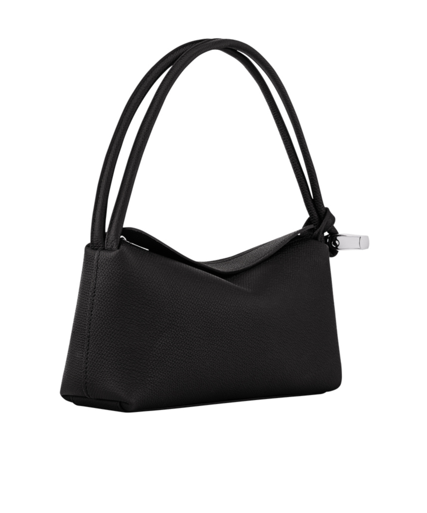 Longchamp Shoulder Bag Rectangular Shape Textured Surface Handle In Black