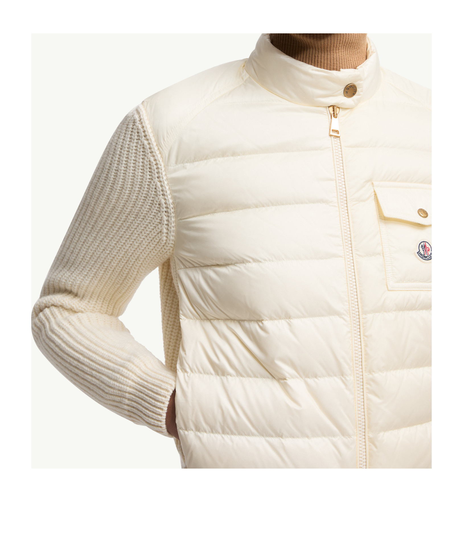 Moncler Wool Zip-up Cardigan Down Jacket In Neutral