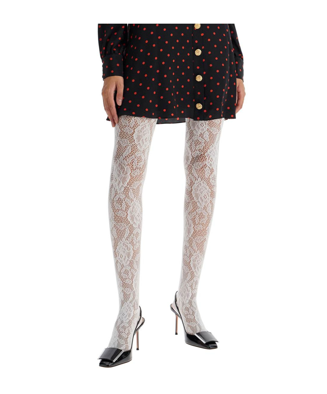 Alessandra Rich Lace Pantyhose In White