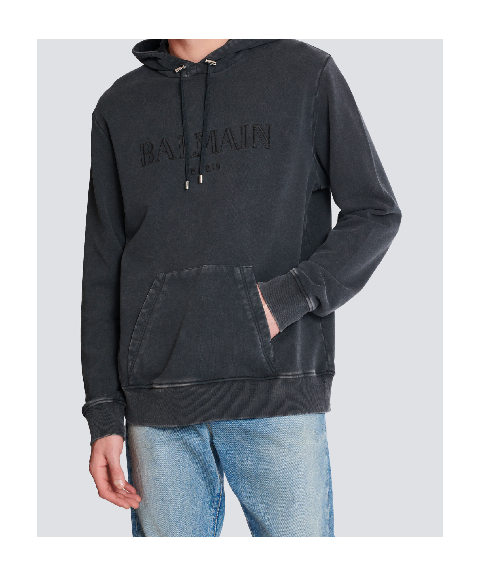 Balmain Logo-embroidered Cotton-jersey Hoodie In Black