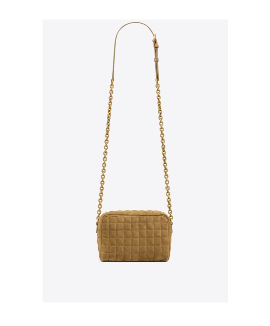 Saint Laurent Cassandre Matelassé Carré Mini Camera Bag In Suede In Brown