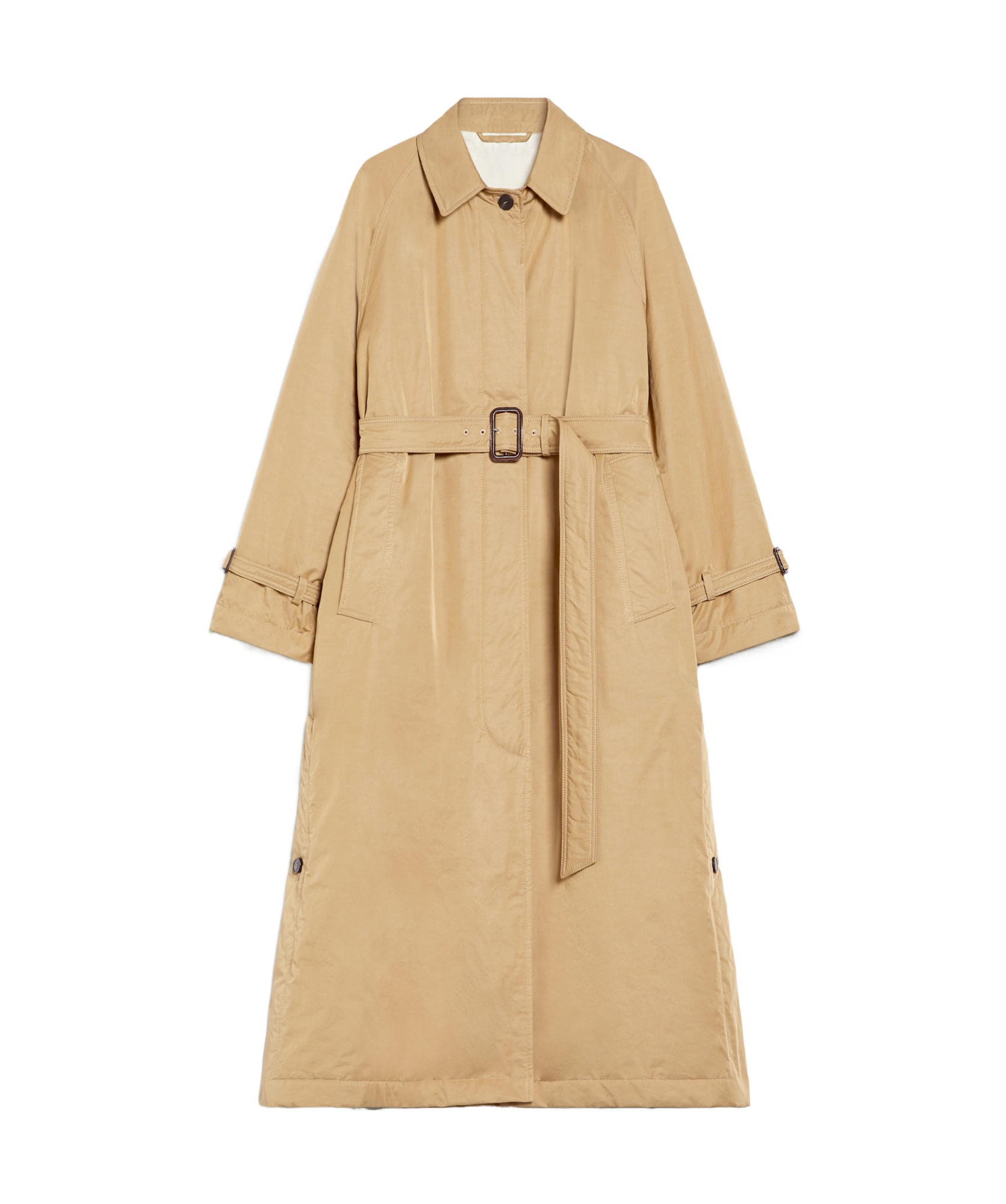 Shop Weekend Max Mara Belted Long-sleeved Coat In Nude