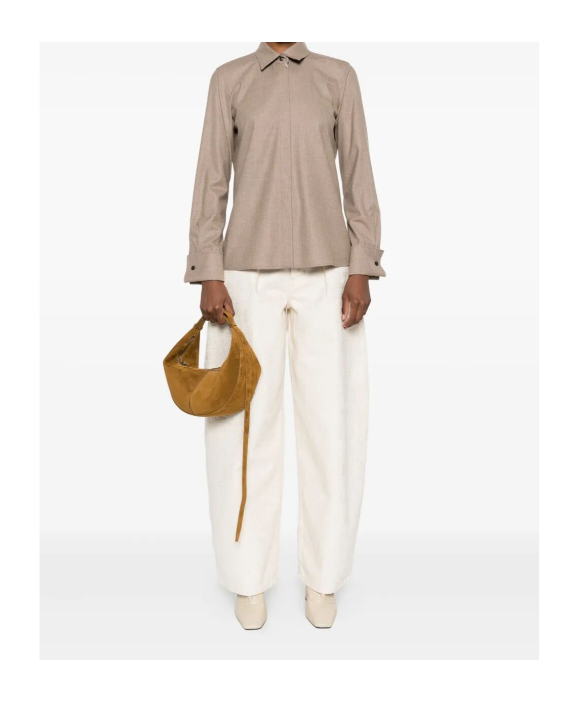 Max Mara Button-cuff Cashmere Shirt In Brown