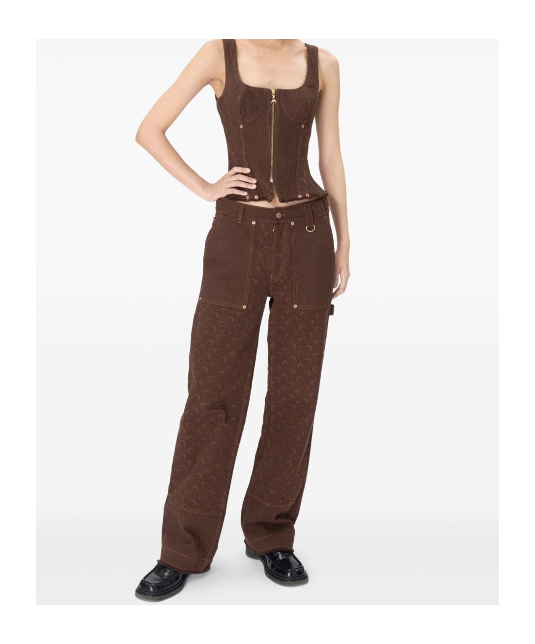 Marine Serre Moon Jacquard Twill Corset Top In Dark Brown
