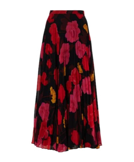 Erdem Pleated Floral Midi Skirt In Multi