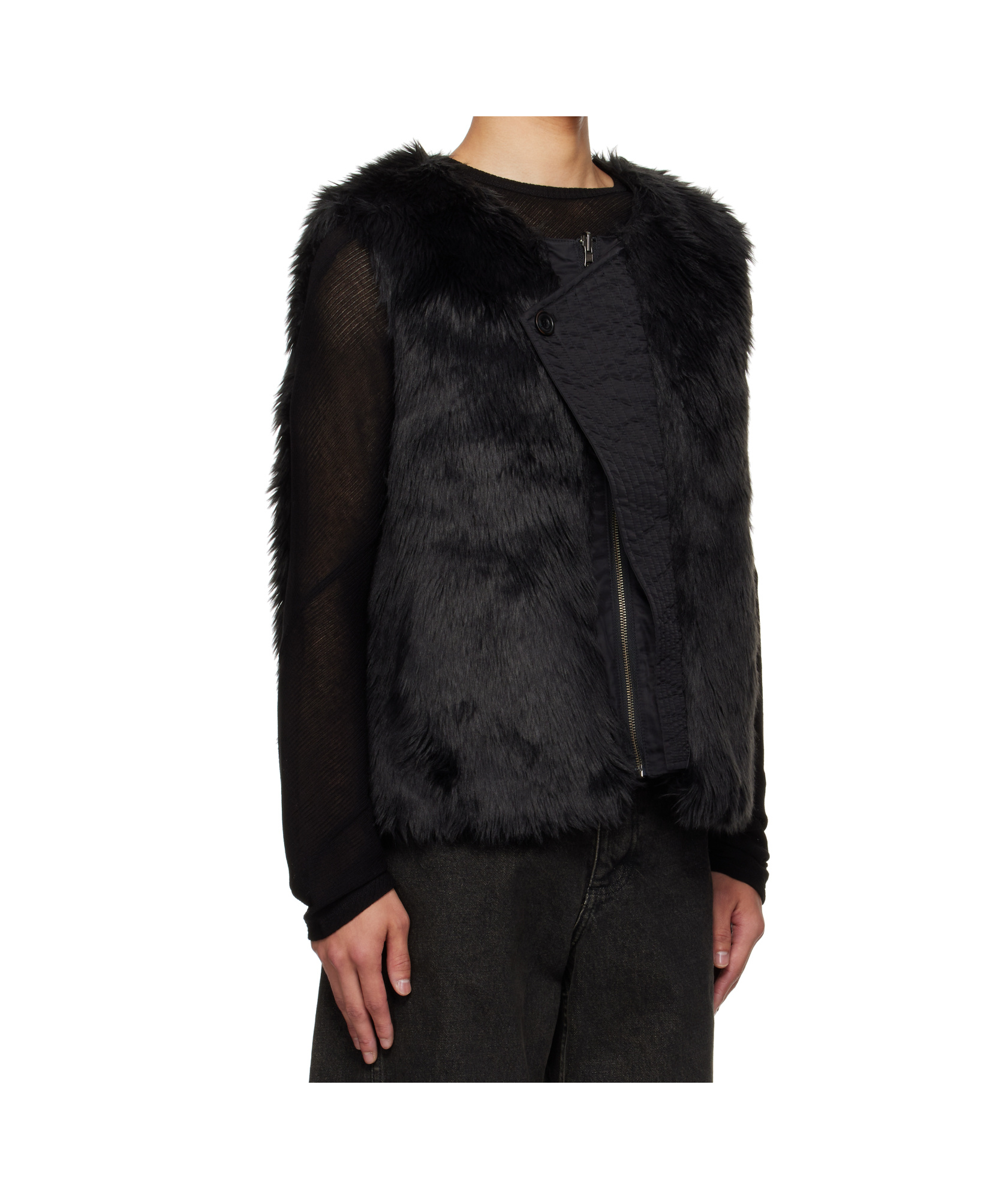 Andersson Bell Curved Placket Reversible Faux Fur Vest In Black