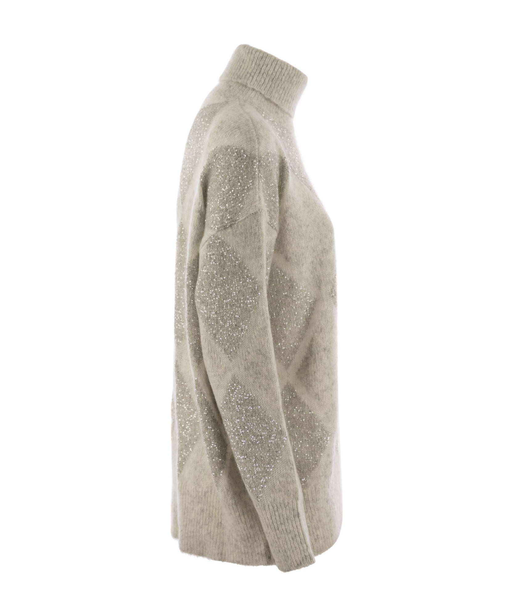 Brunello Cucinelli Dazzling Argyle Wool And Mohair Sweater In Nude